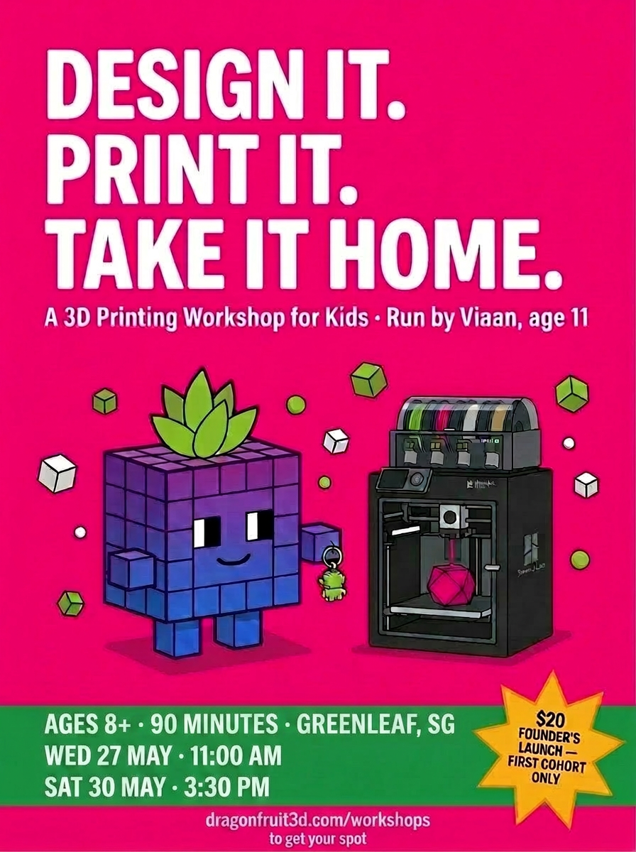 Dragonfruit 3D Workshop poster with Vox the dragonfruit mascot